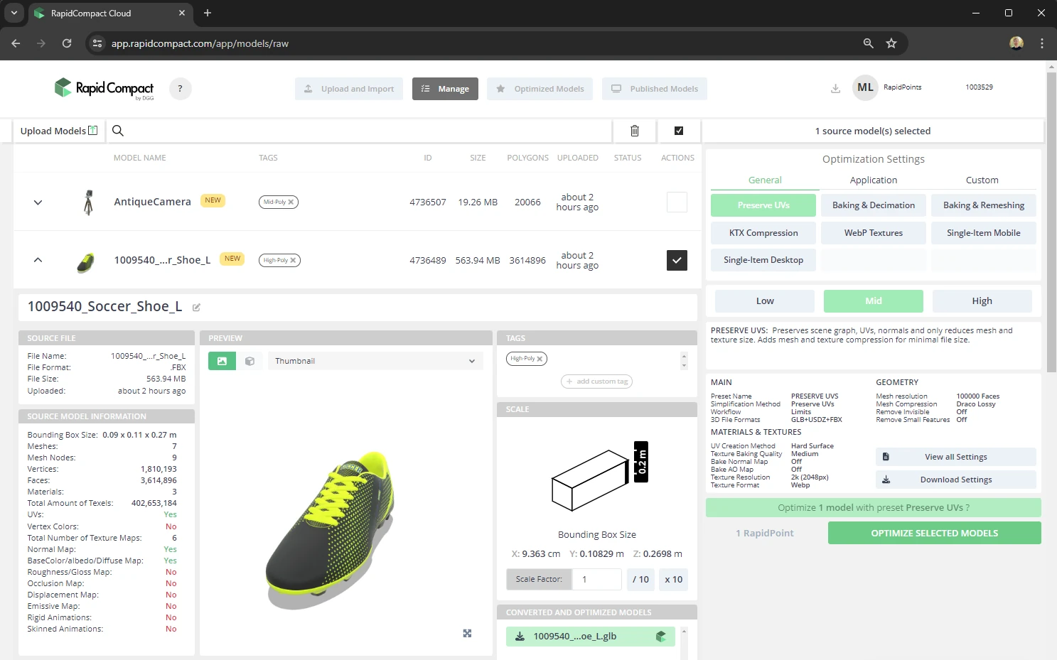 the RapidCompact Web UI